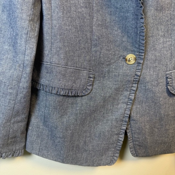 J.Crew Chambray Regent Blazer with Ruffle Trim Size 0- New without tags - Picture 5 of 11